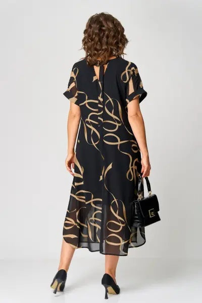 Nuvara | Concha | Vestido Midi Elegante Estampado Mujer Escote V Manga Corta