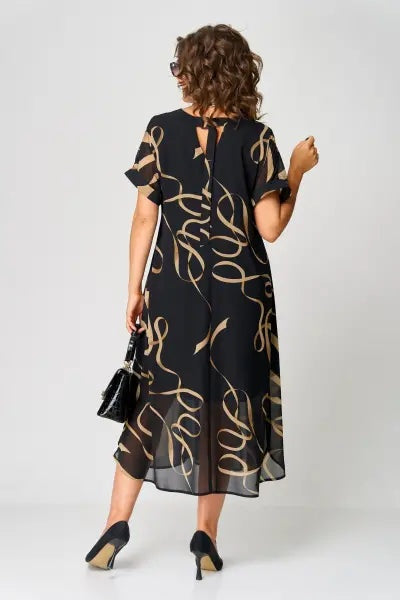 Nuvara | Concha | Vestido Midi Elegante Estampado Mujer Escote V Manga Corta