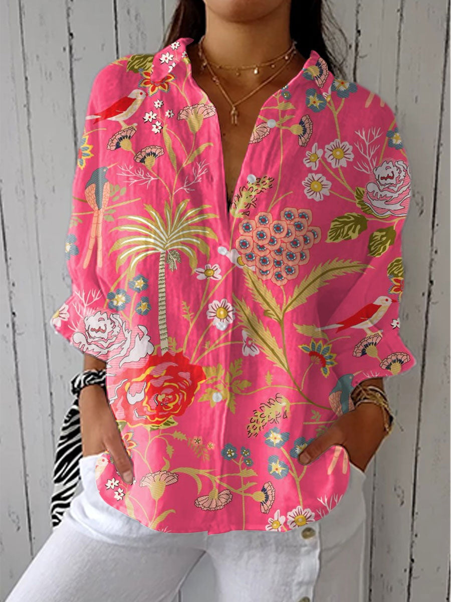 Consuelo | Blusa Tropical de Verano Estampada Mujer Escote V