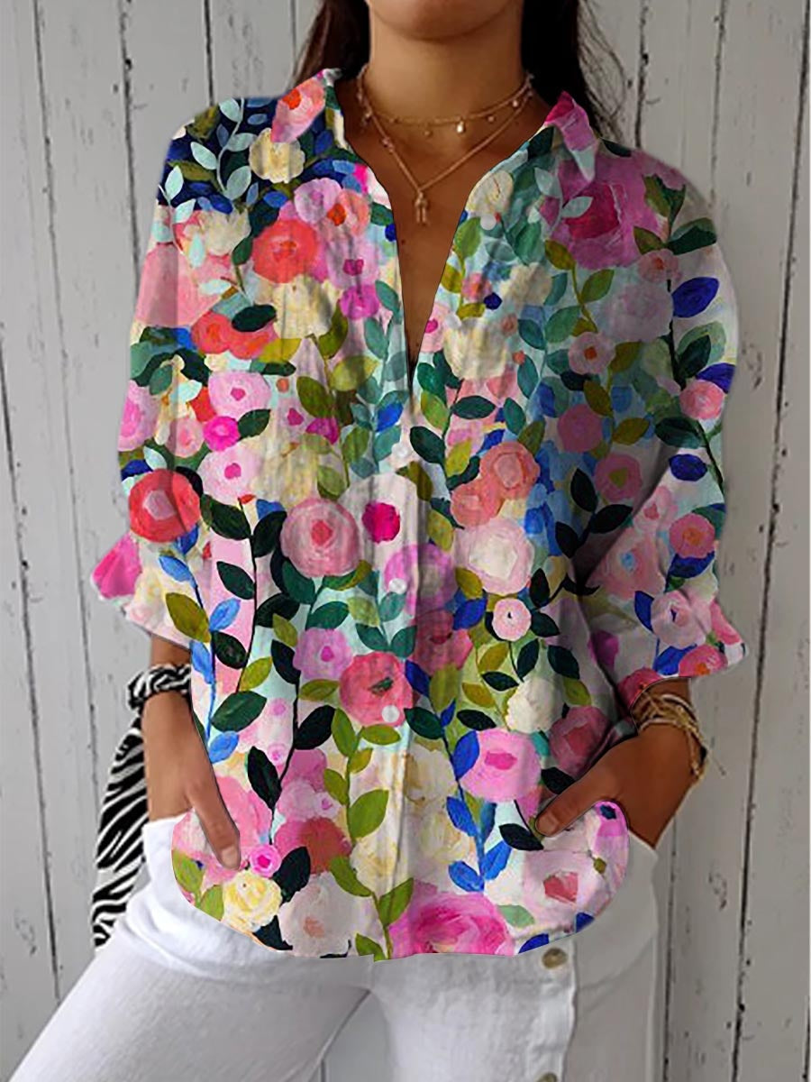 Consuelo | Blusa Tropical de Verano Estampada Mujer Escote V