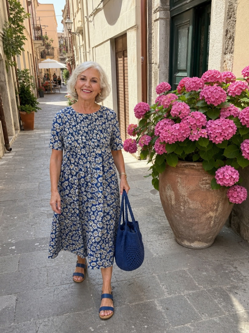 Nuvara | Consuelo | Vestido Floral Midi con Bolsillos Mujer Manga Corta