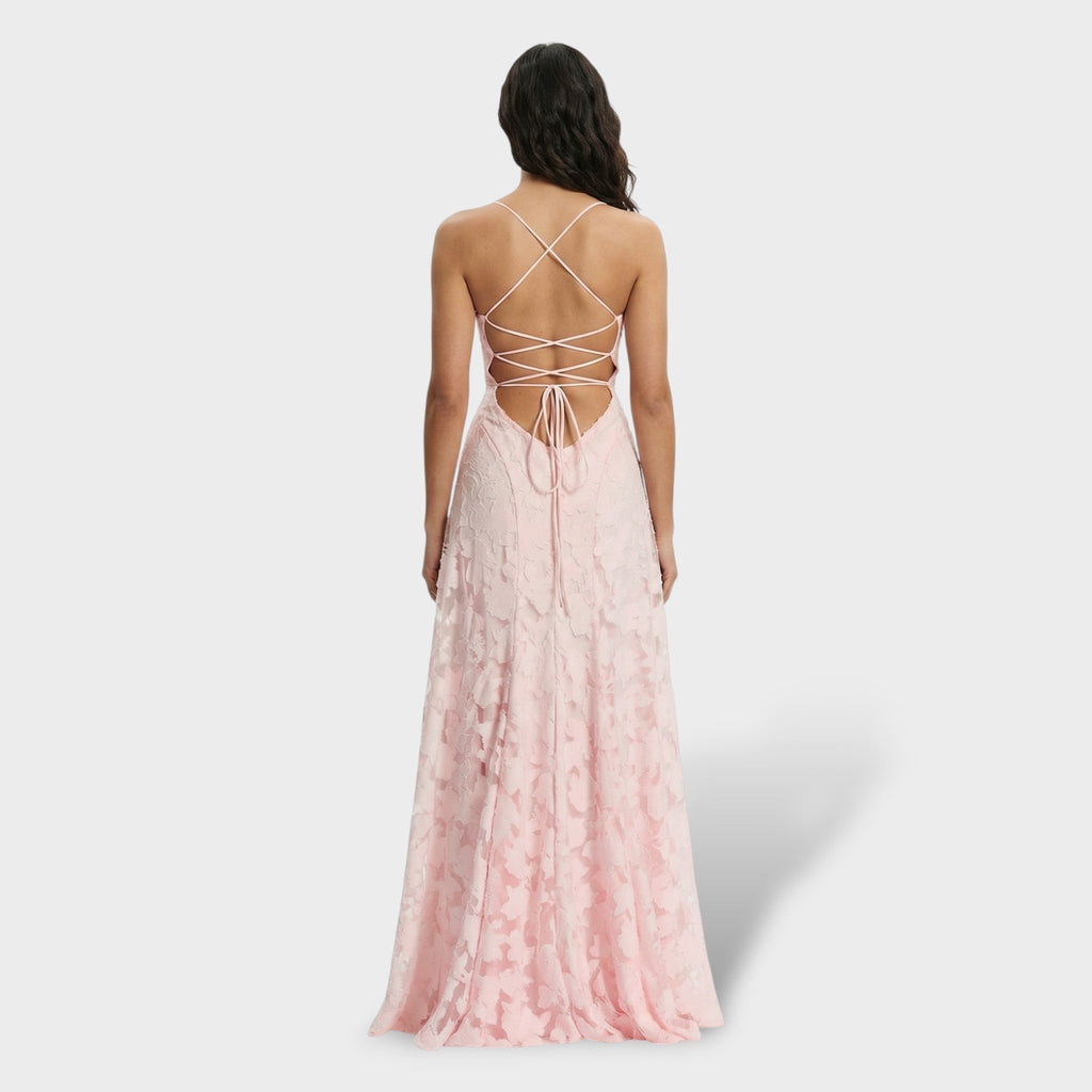 Nuvara | Coral | Vestido Largo de Fiesta con Espalda Descubierta Mujer Encaje