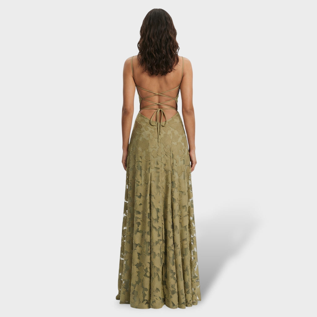 Nuvara | Coral | Vestido Largo de Fiesta con Espalda Descubierta Mujer Encaje