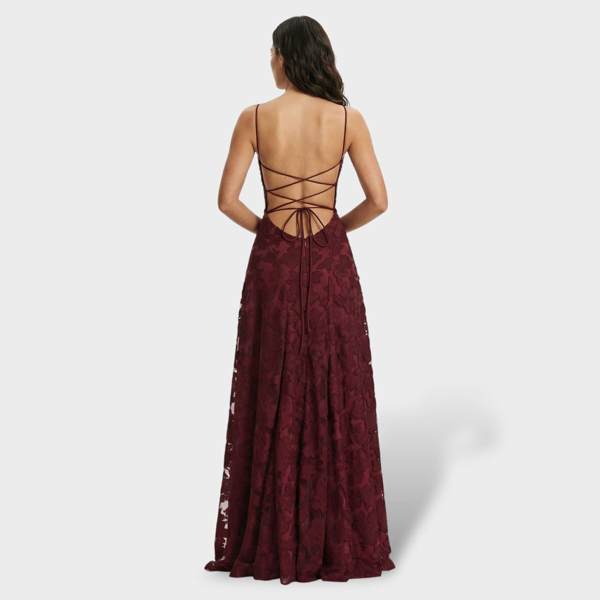 Nuvara | Coral | Vestido Largo de Fiesta con Espalda Descubierta Mujer Encaje