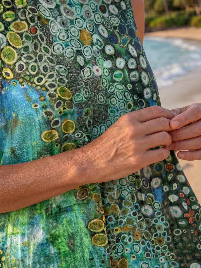 Nuvara | Coral | Vestido Midi Estampado Geométrico de Playa Mujer Sin Mangas