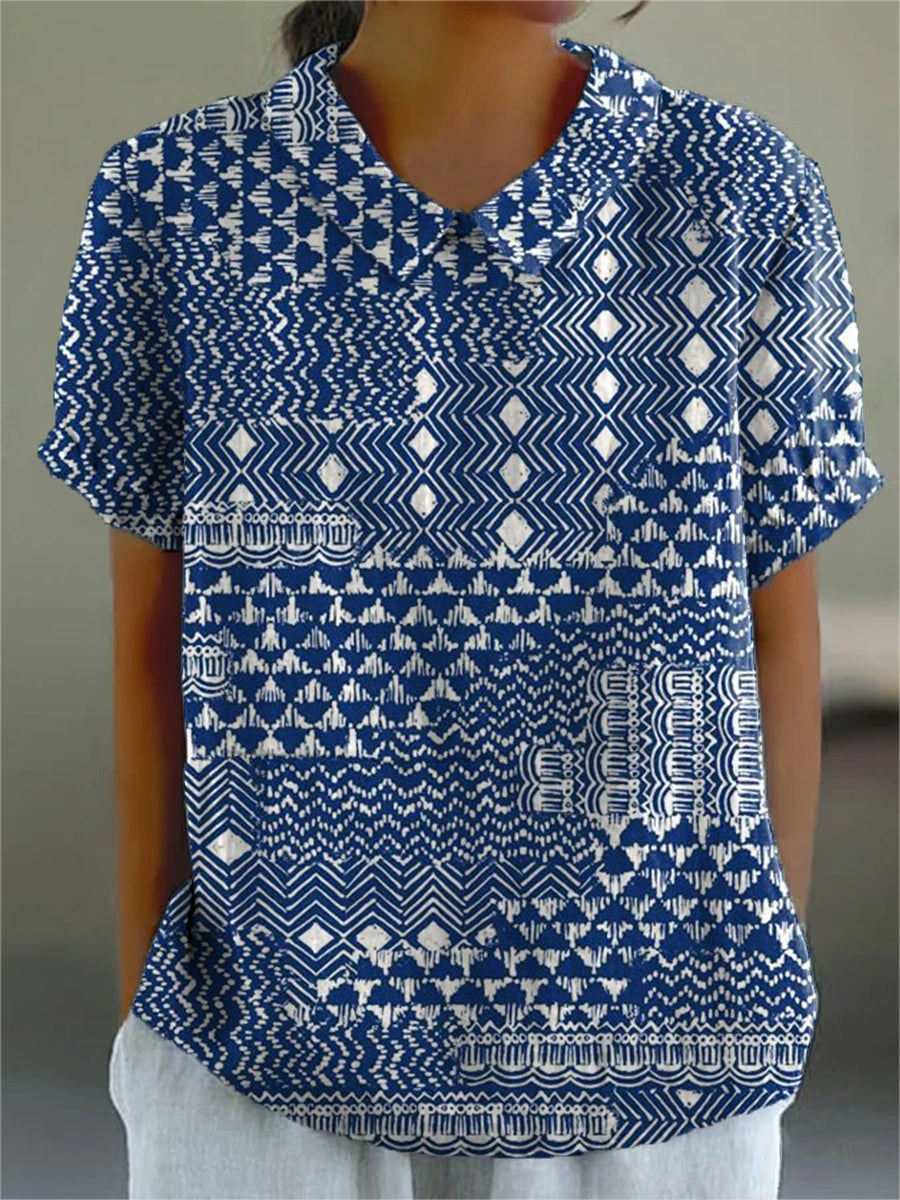 Covadonga | Camisa Oversize de Verano Estampada de Manga Corta Mujer