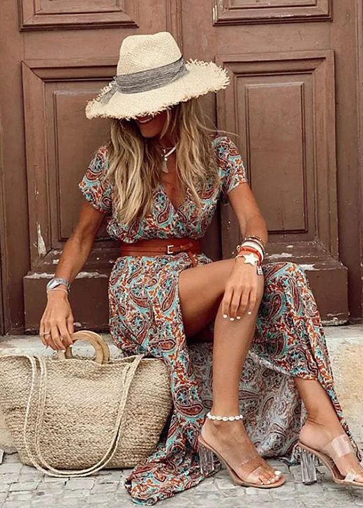 Nuvara | Covadonga | Vestido Largo de Verano Estampado Floral Mujer Cinturón