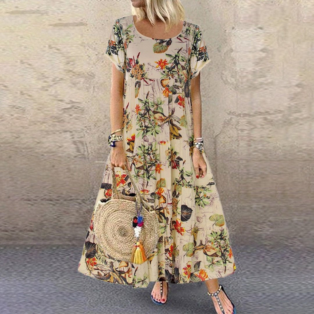 Nuvara | Covadonga | Vestido Largo Floral Mujer Manga Corta Suelto