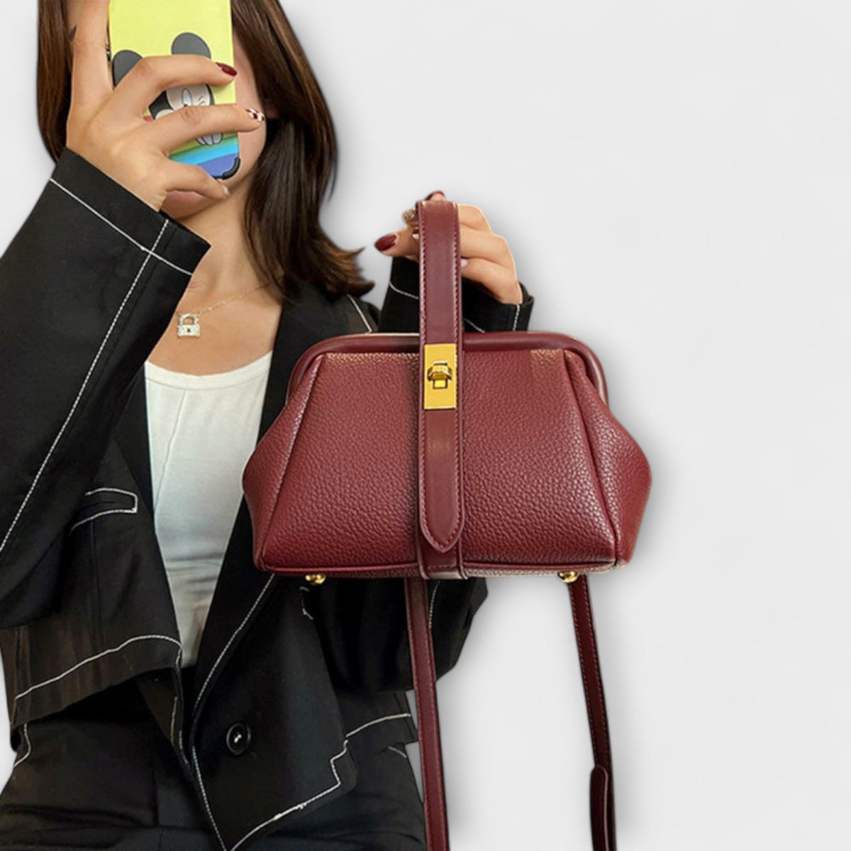 Nuvara | Delia | Bolso Cruzado de Piel Mujer Asa Superior Cierre de Giro