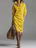 Nuvara | Delia | Vestido de Invierno de Punto Mujer Manga Larga Cuello Botonera