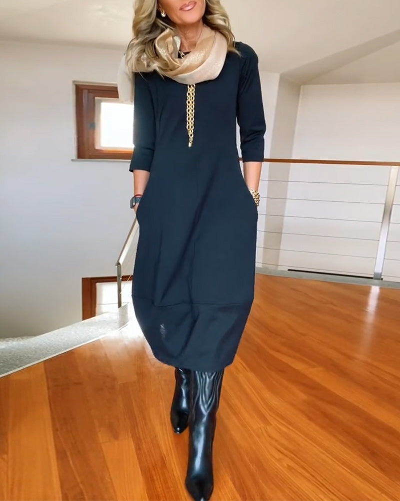 Nuvara | Delia | Vestido Largo Casual Manga Tres Cuartos Mujer Bolsillos
