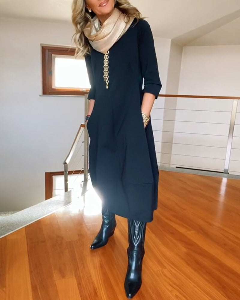 Nuvara | Delia | Vestido Largo Casual Manga Tres Cuartos Mujer Bolsillos