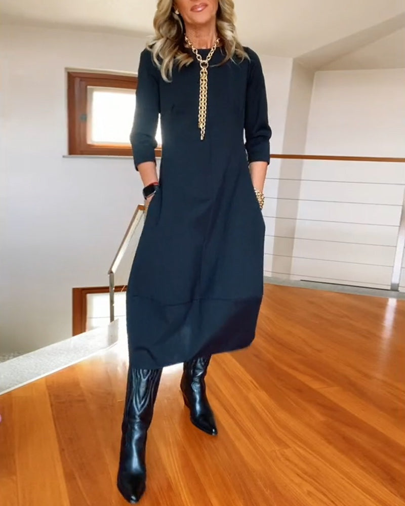 Nuvara | Delia | Vestido Largo Casual Manga Tres Cuartos Mujer Bolsillos