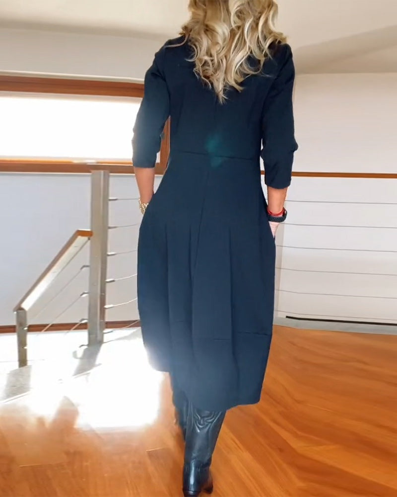 Nuvara | Delia | Vestido Largo Casual Manga Tres Cuartos Mujer Bolsillos