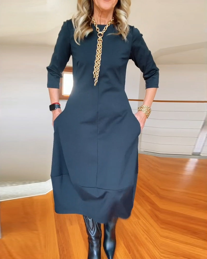 Nuvara | Delia | Vestido Largo Casual Manga Tres Cuartos Mujer Bolsillos