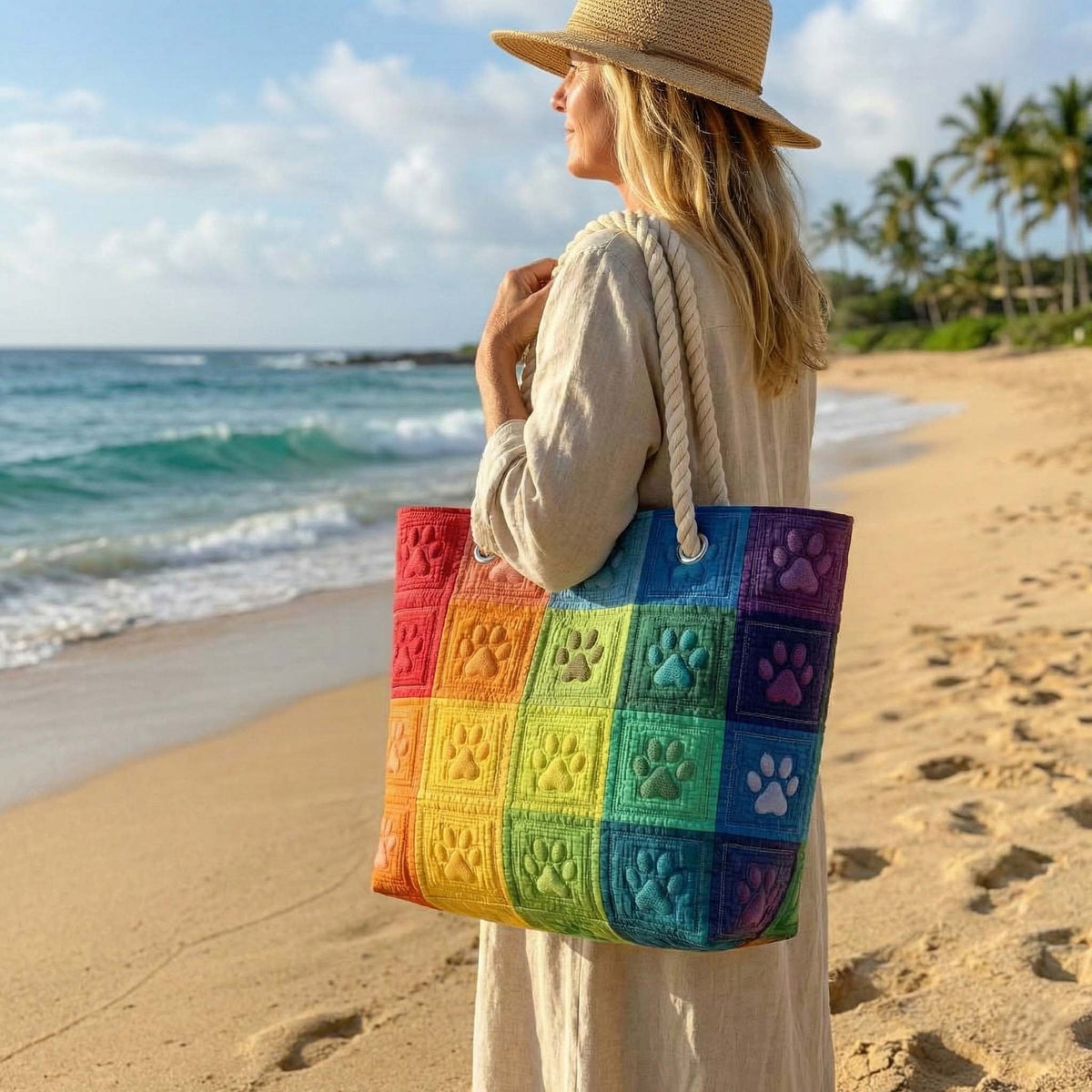 Nuvara | Dolores | Bolso Tote de Playa Artesanal Mujer Asas de Cuerda Estampado