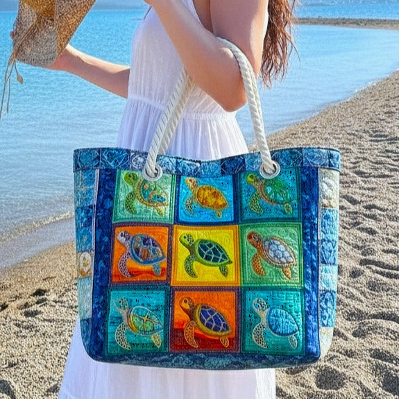 Nuvara | Dolores | Bolso Tote de Playa Artesanal Mujer Asas de Cuerda Estampado