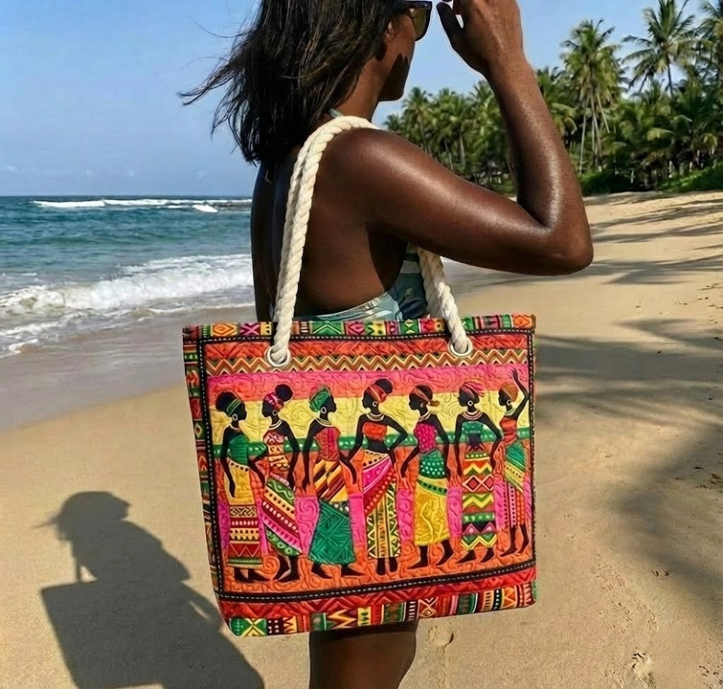 Nuvara | Dolores | Bolso Tote de Playa Artesanal Mujer Asas de Cuerda Estampado