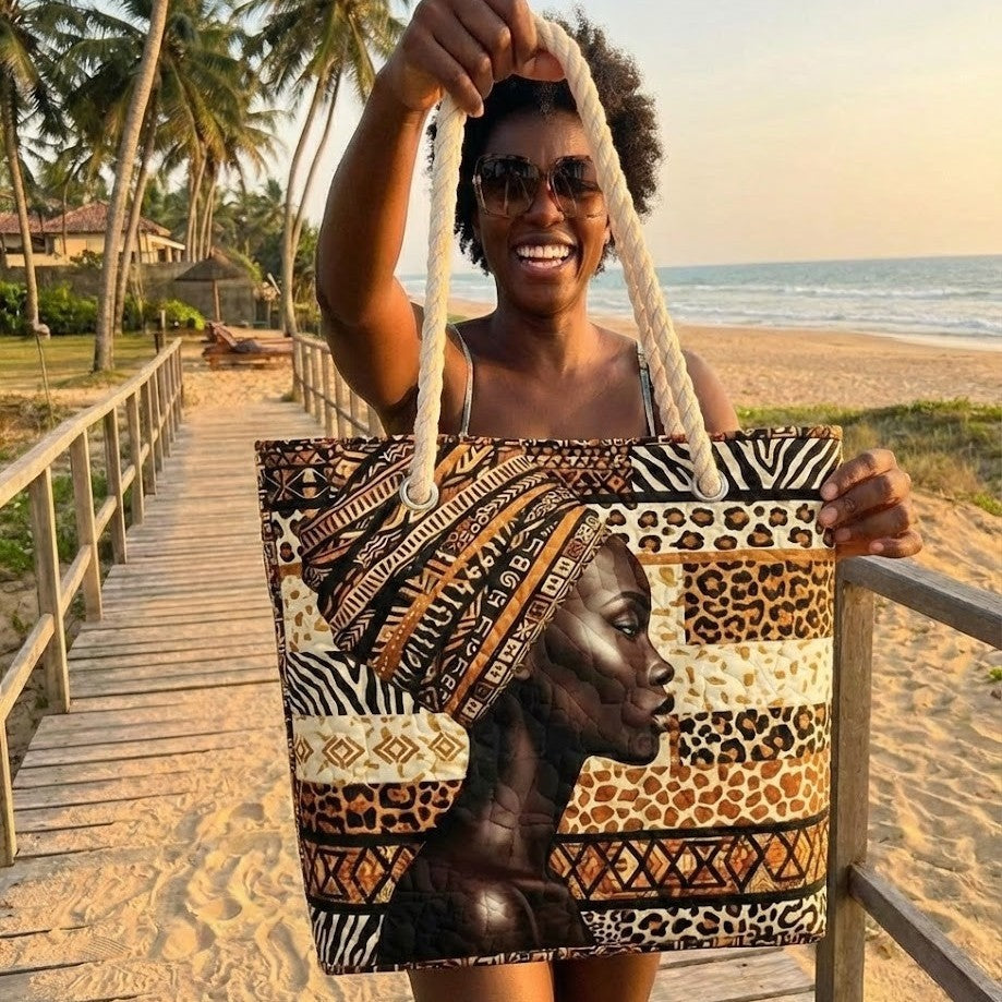 Nuvara | Dolores | Bolso Tote de Playa Artesanal Mujer Asas de Cuerda Estampado
