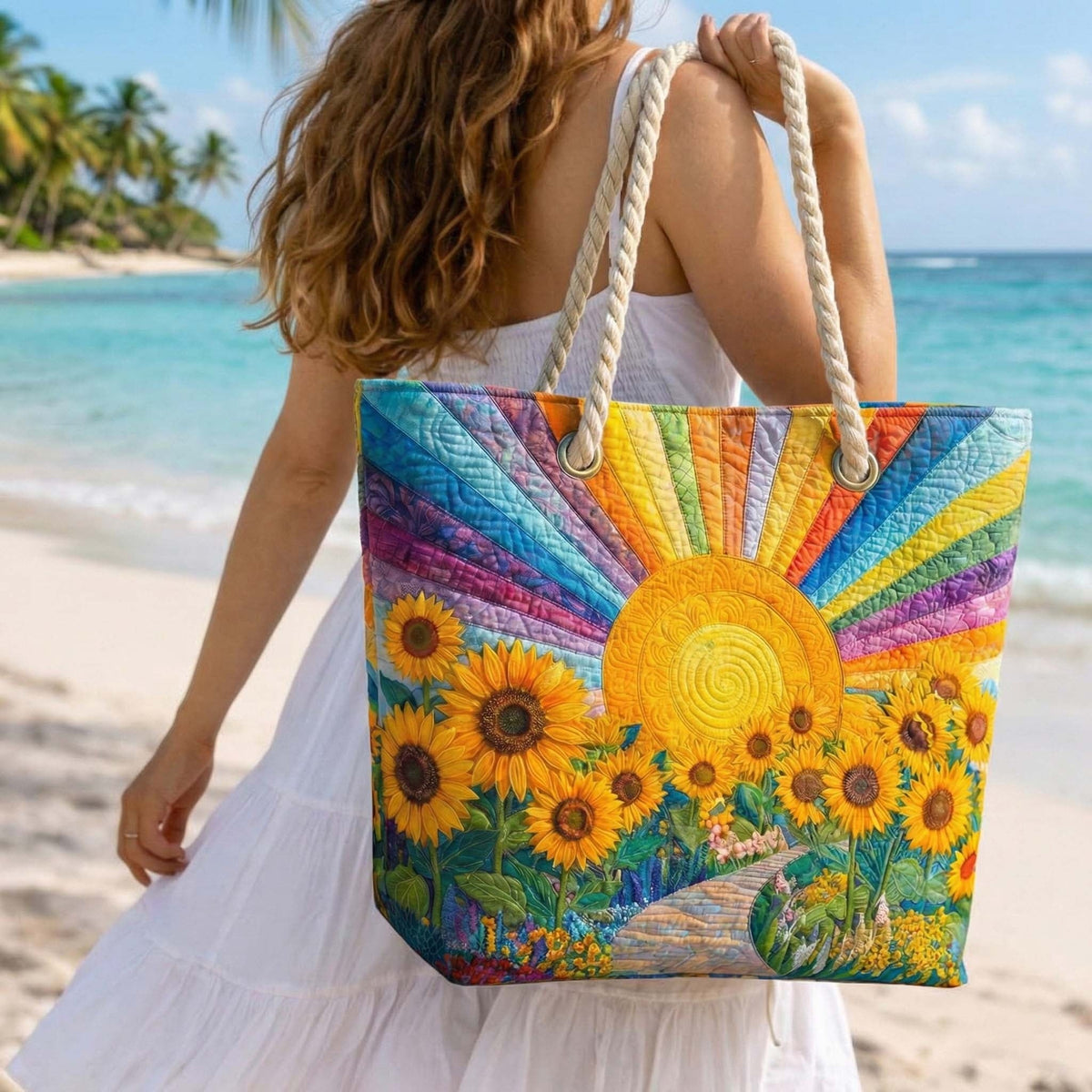 Nuvara | Dolores | Bolso Tote de Playa Artesanal Mujer Asas de Cuerda Estampado
