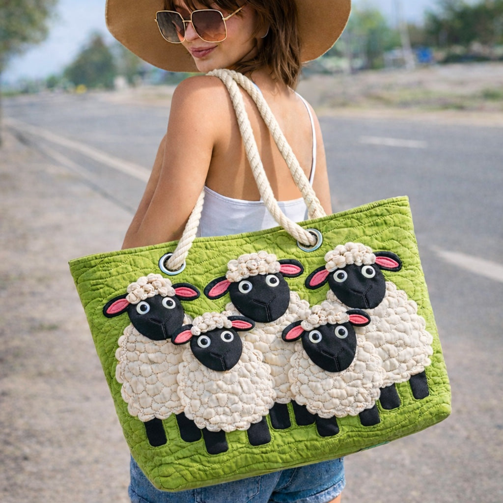 Nuvara | Dolores | Bolso Tote de Playa Artesanal Mujer Asas de Cuerda Estampado