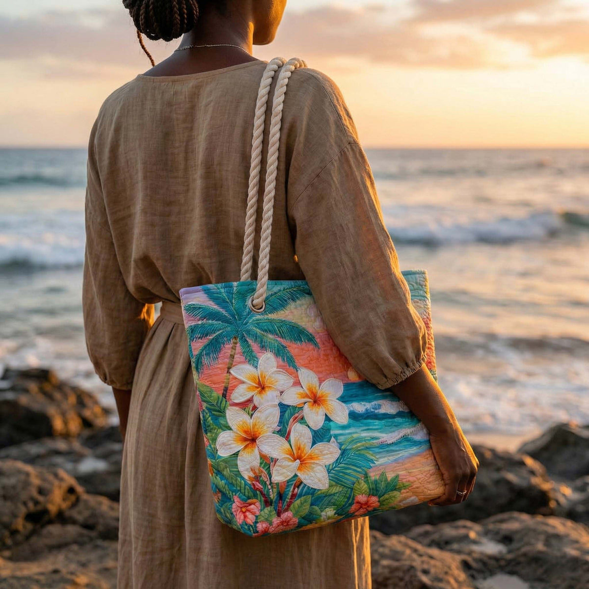 Nuvara | Dolores | Bolso Tote de Playa Artesanal Mujer Asas de Cuerda Estampado