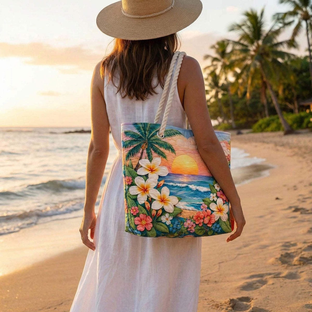 Nuvara | Dolores | Bolso Tote de Playa Artesanal Mujer Asas de Cuerda Estampado