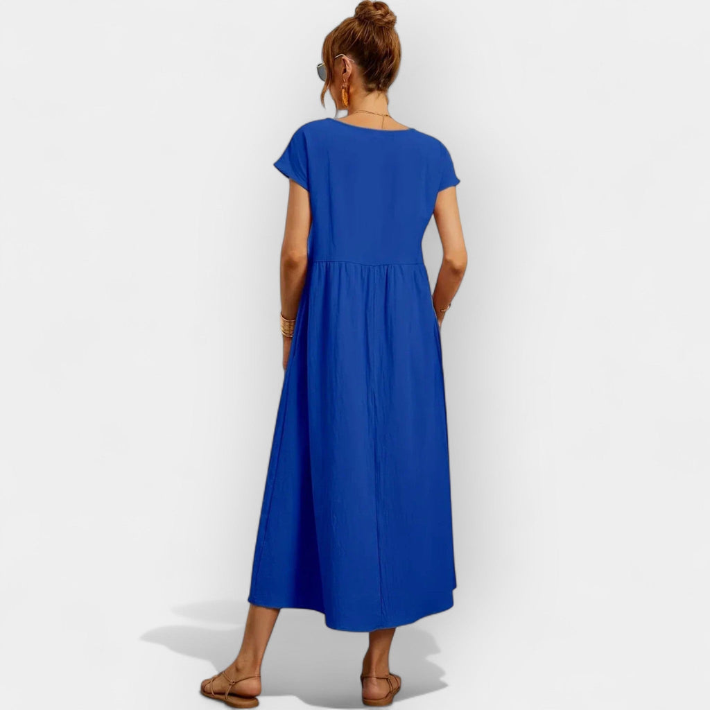 Nuvara | Dolores | Vestido Midi Casual con Bolsillos Mujer Manga Corta