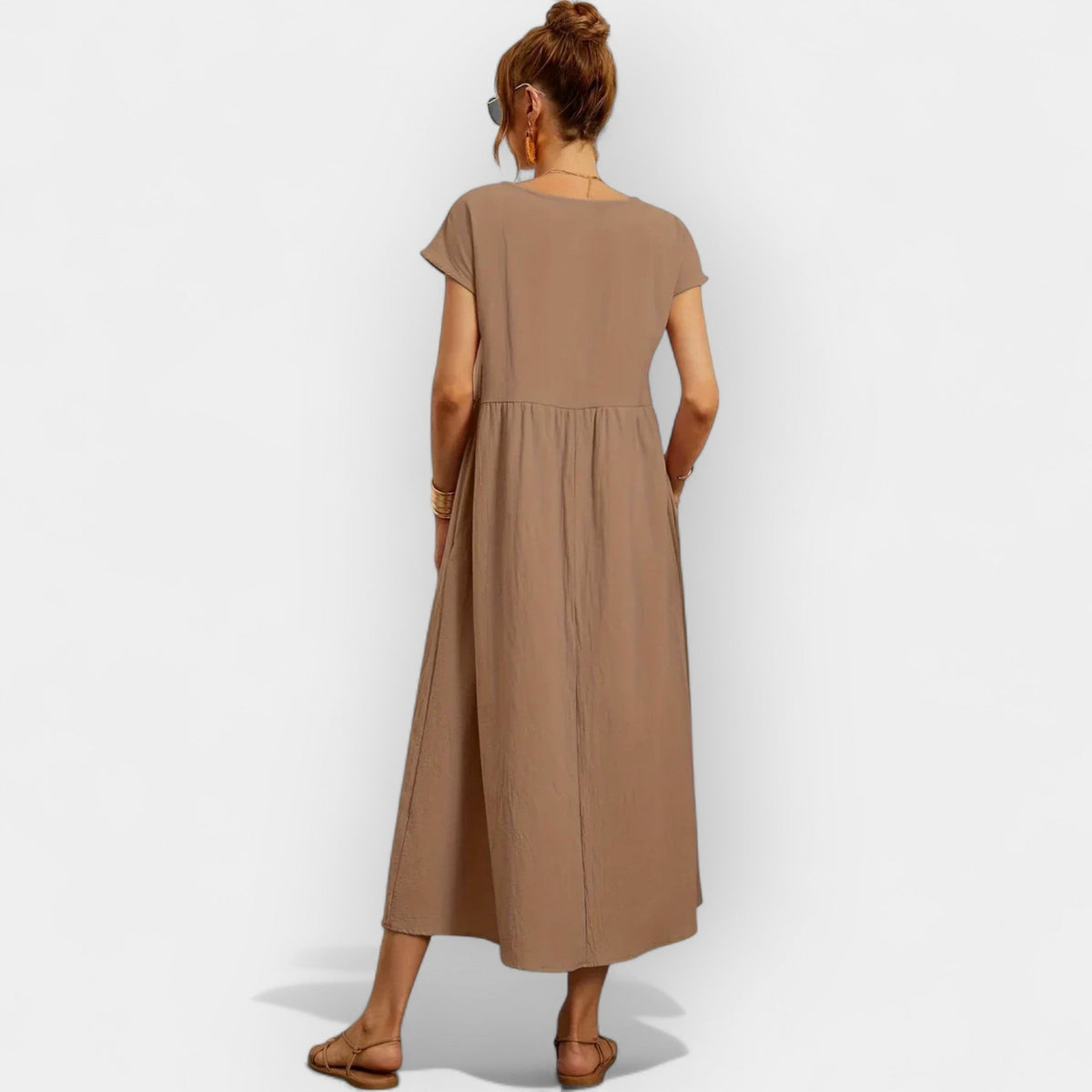 Nuvara | Dolores | Vestido Midi Casual con Bolsillos Mujer Manga Corta