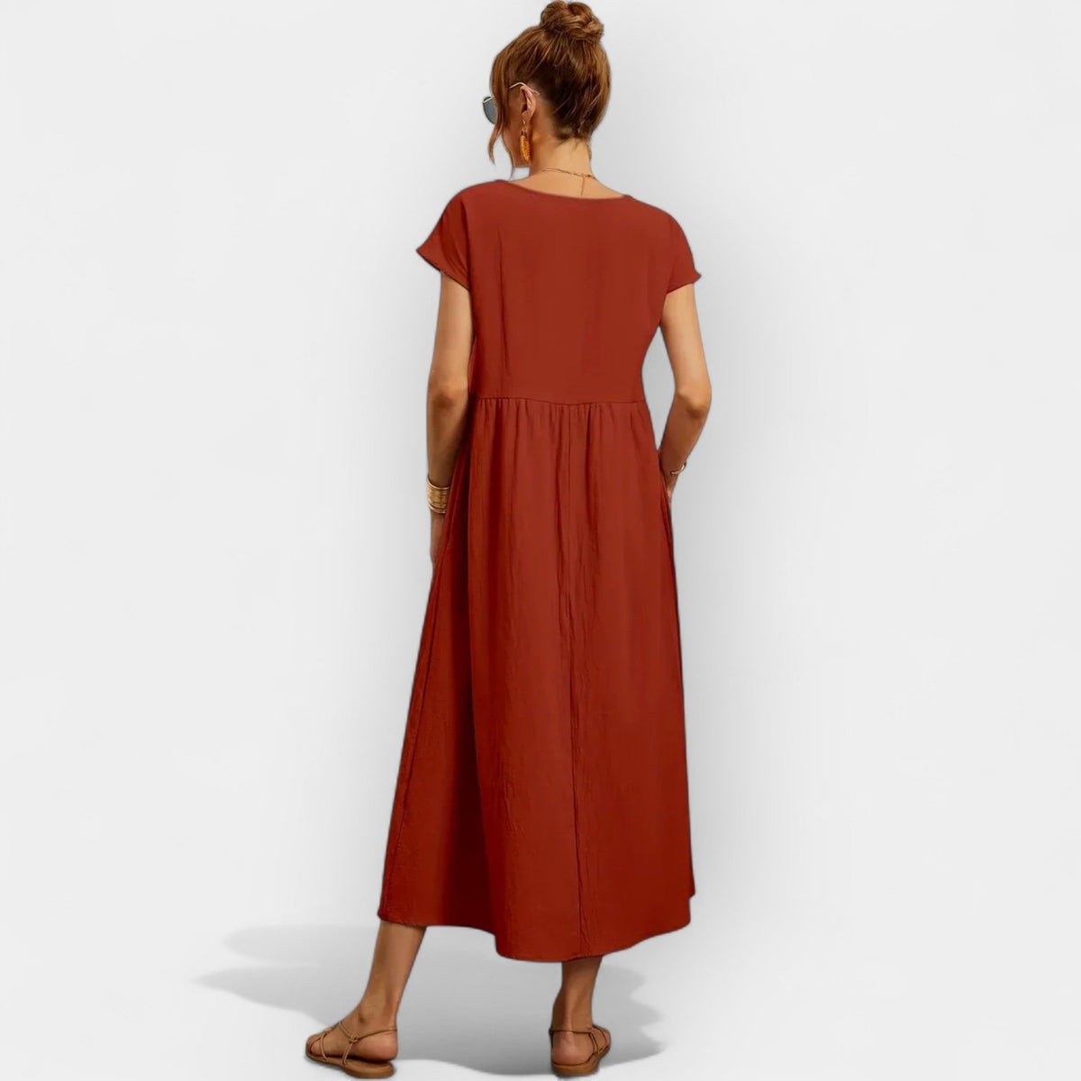 Nuvara | Dolores | Vestido Midi Casual con Bolsillos Mujer Manga Corta