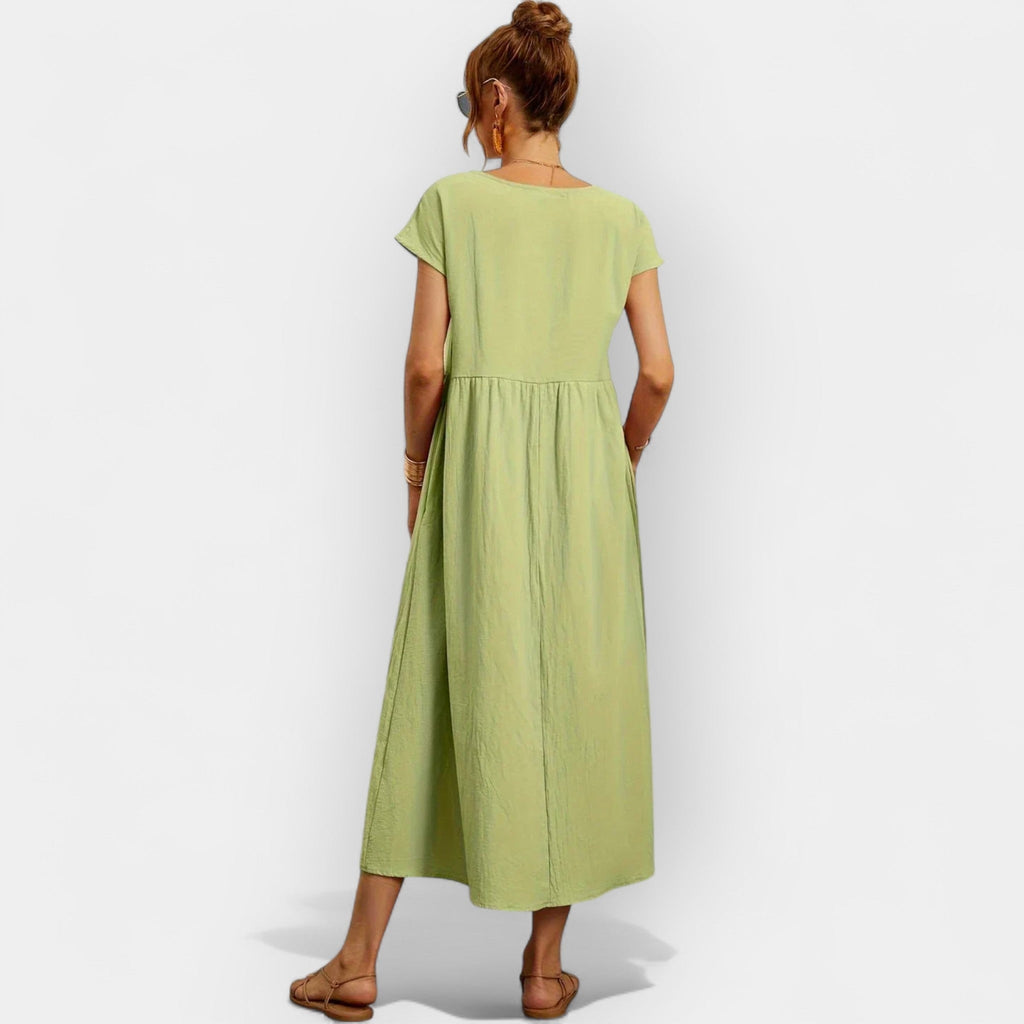 Nuvara | Dolores | Vestido Midi Casual con Bolsillos Mujer Manga Corta