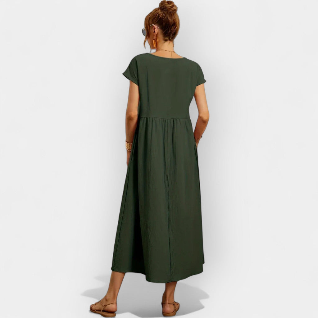 Nuvara | Dolores | Vestido Midi Casual con Bolsillos Mujer Manga Corta