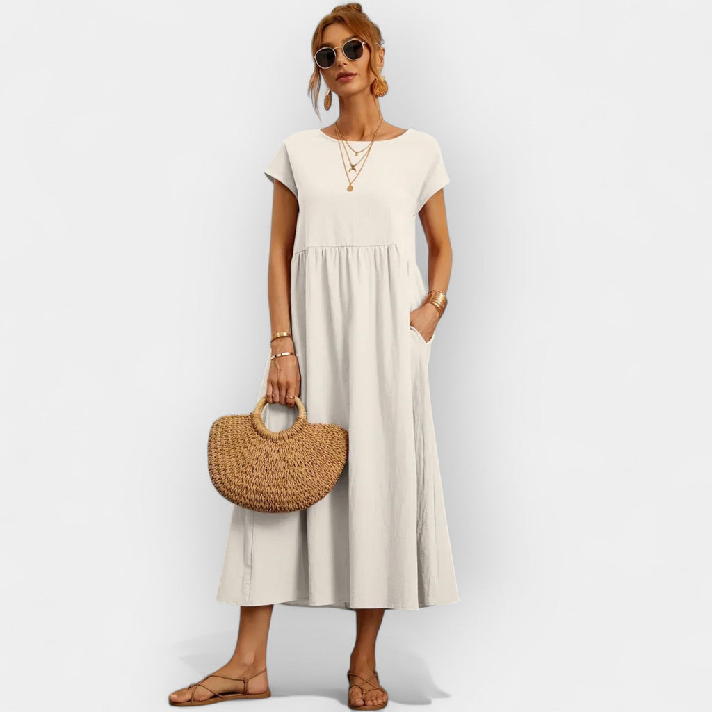 Nuvara | Dolores | Vestido Midi Casual con Bolsillos Mujer Manga Corta