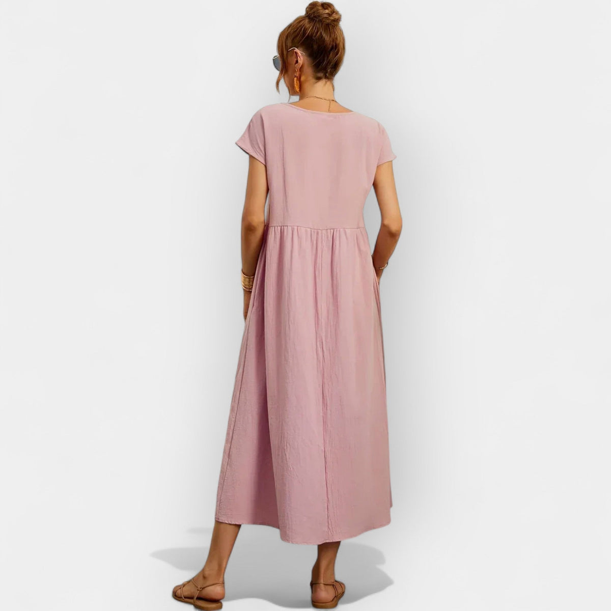 Nuvara | Dolores | Vestido Midi Casual con Bolsillos Mujer Manga Corta