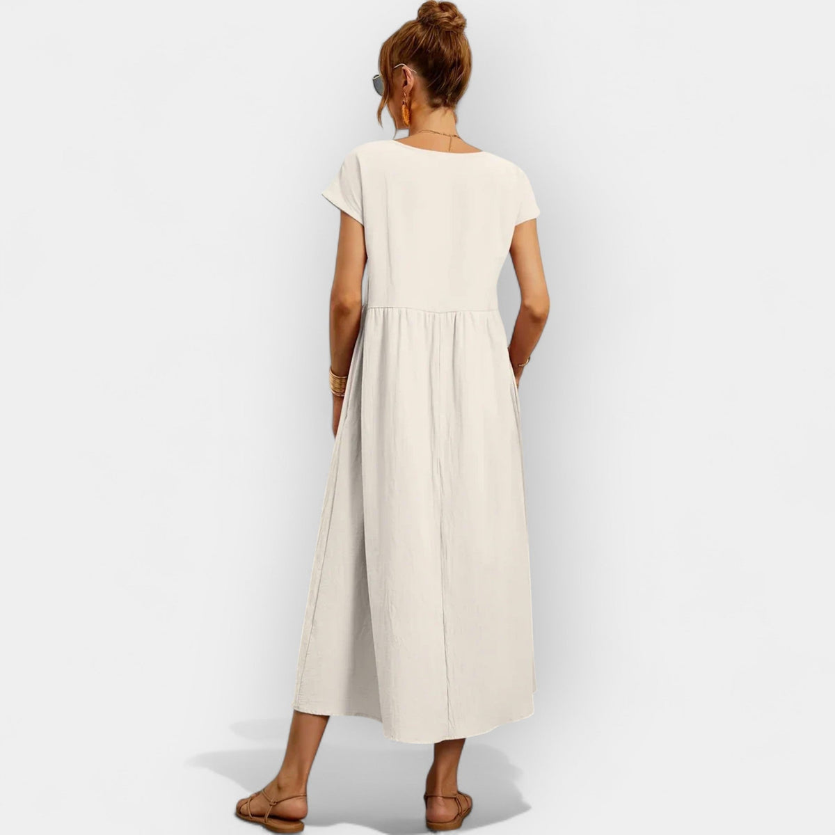 Nuvara | Dolores | Vestido Midi Casual con Bolsillos Mujer Manga Corta