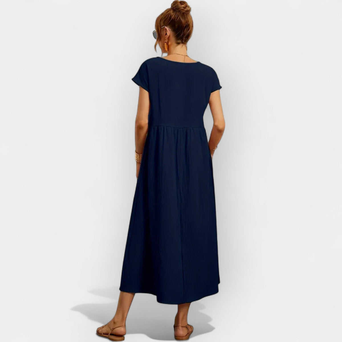 Nuvara | Dolores | Vestido Midi Casual con Bolsillos Mujer Manga Corta