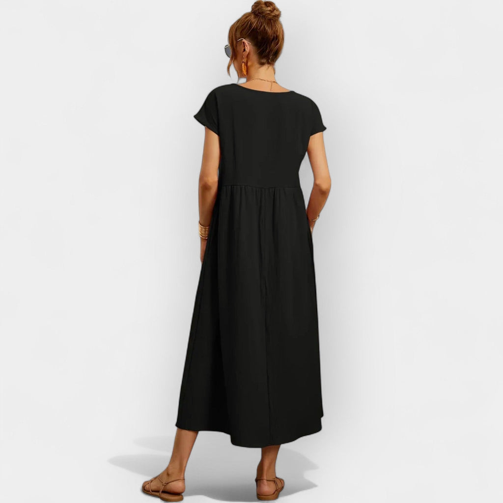 Nuvara | Dolores | Vestido Midi Casual con Bolsillos Mujer Manga Corta