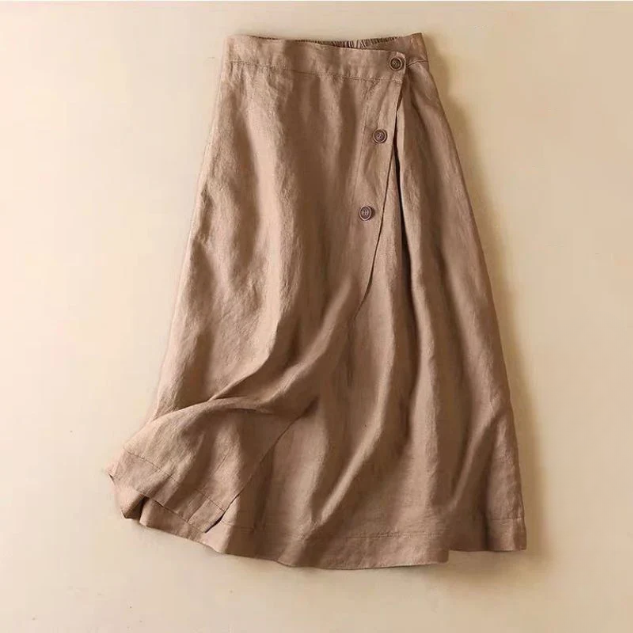 Nuvara | Elena | Falda Midi de Lino Envolvente Mujer Botones