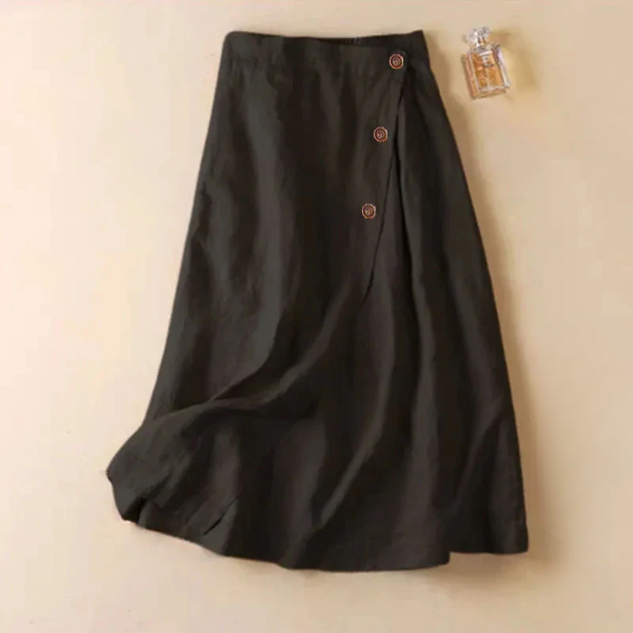 Nuvara | Elena | Falda Midi de Lino Envolvente Mujer Botones