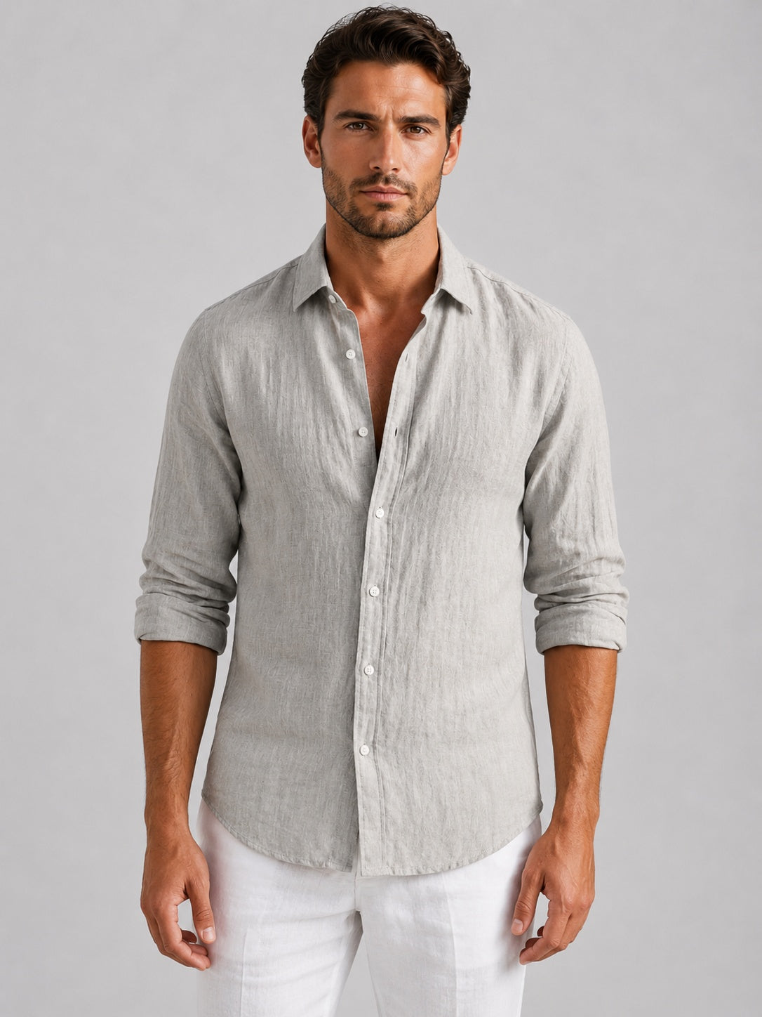 Emilio | Camisa de Lino de Manga Larga Hombre Cuello Clásico