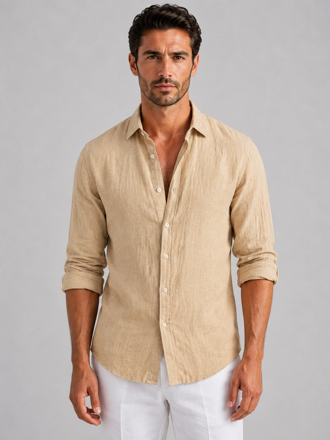 Emilio | Camisa de Lino de Manga Larga Hombre Cuello Clásico