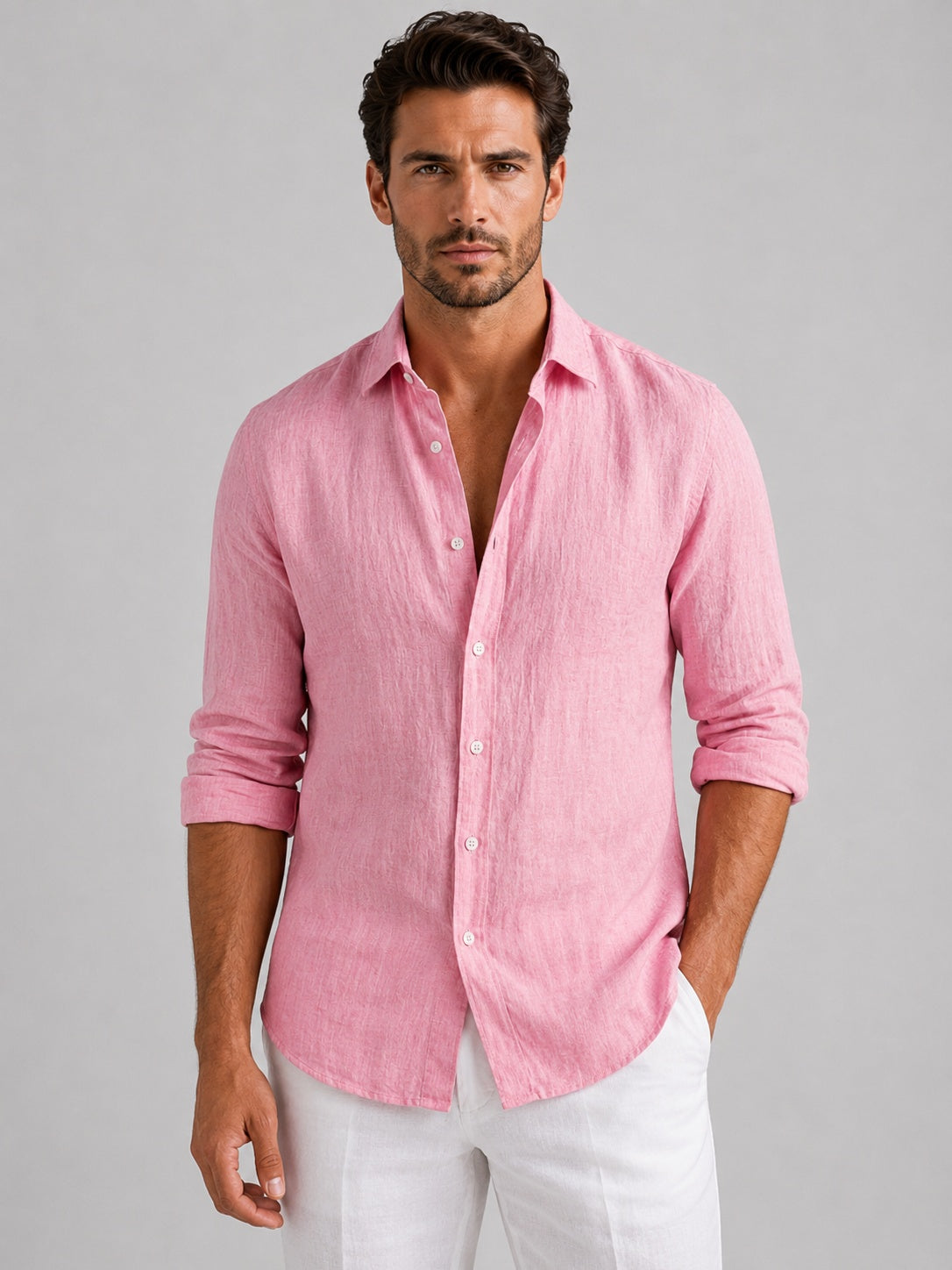 Emilio | Camisa de Lino de Manga Larga Hombre Cuello Clásico