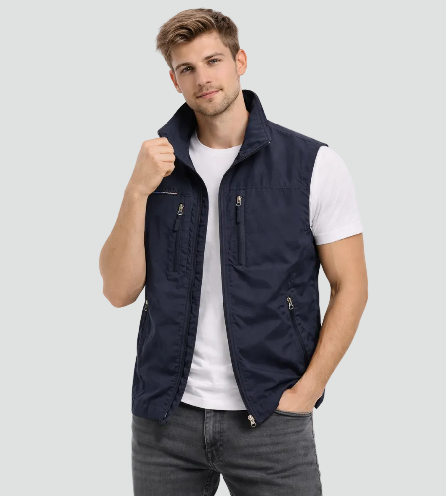 Nuvara | Ernesto | Gilet Multipocket con Cremallera Hombre Cuello Alto