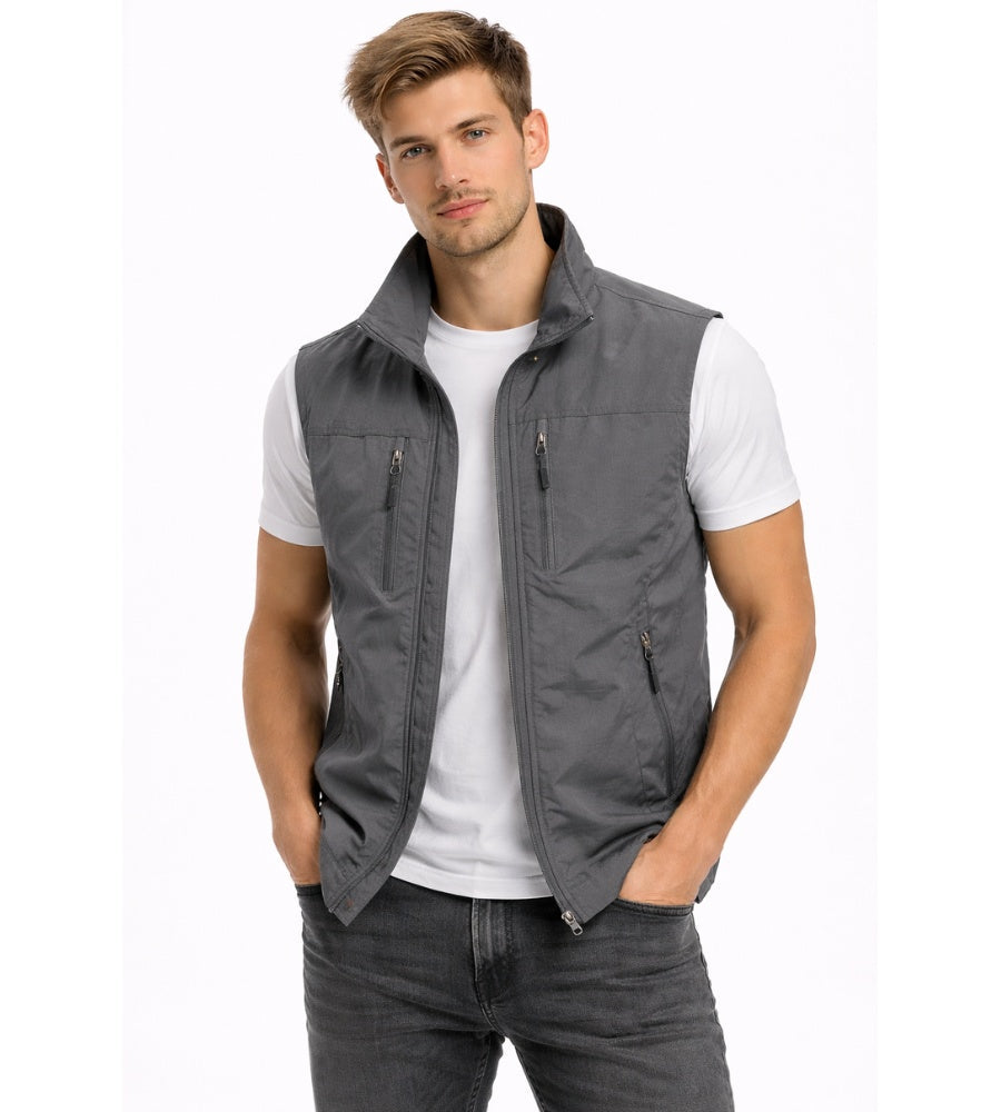 Nuvara | Ernesto | Gilet Multipocket con Cremallera Hombre Cuello Alto