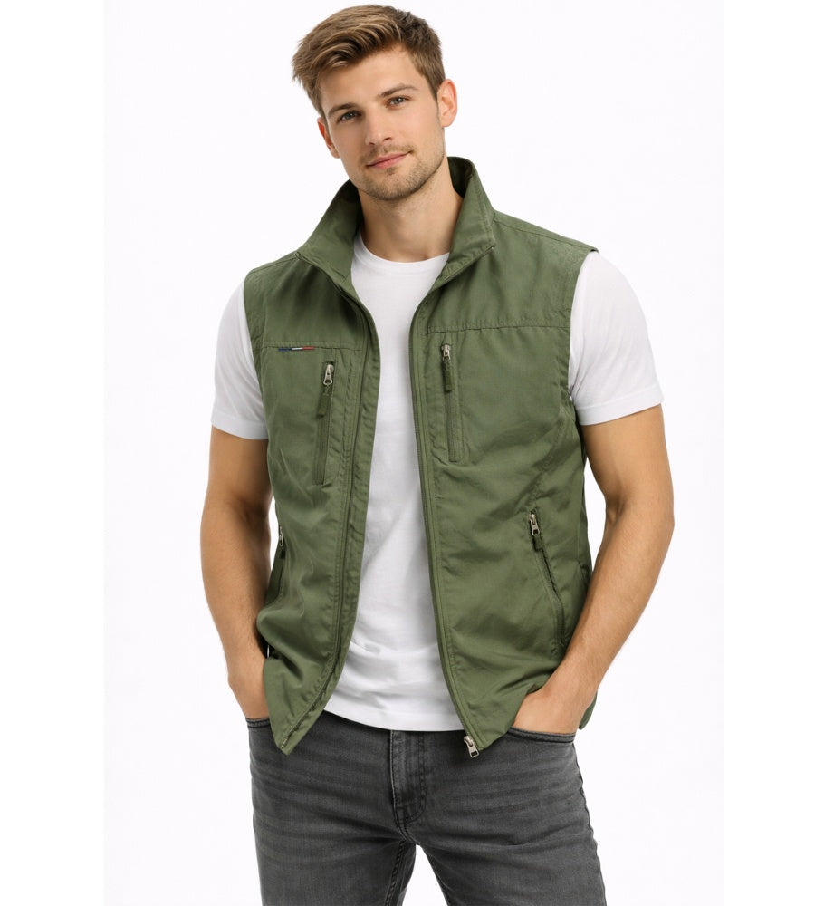 Nuvara | Ernesto | Gilet Multipocket con Cremallera Hombre Cuello Alto