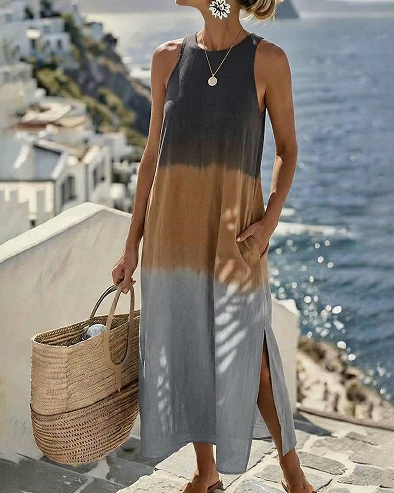 Nuvara | Esperanza | Vestido Largo de Verano Degradado Mujer Sin Mangas Abertura Lateral
