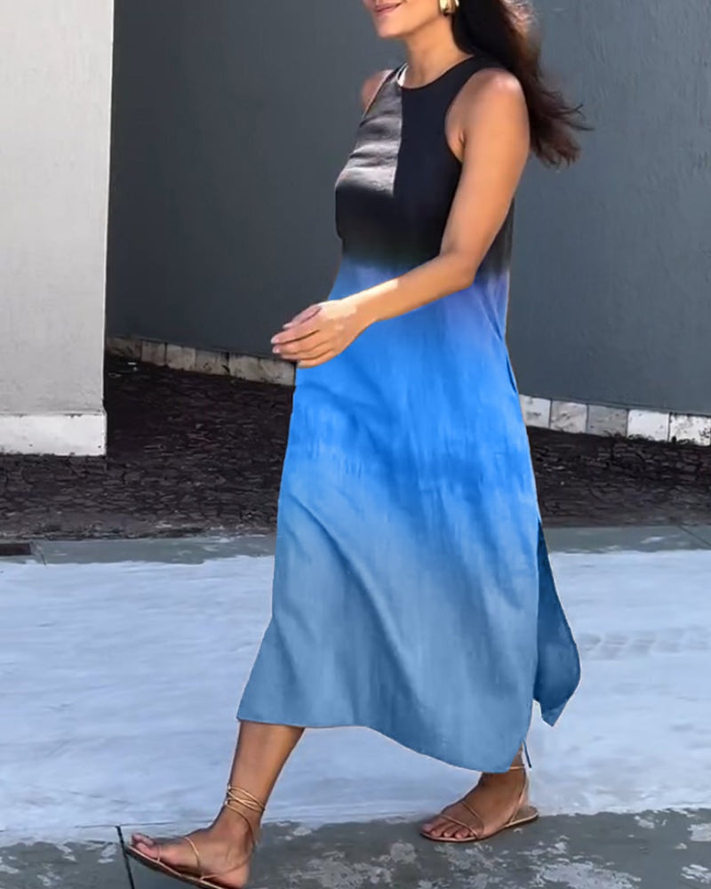 Nuvara | Esperanza | Vestido Largo de Verano Degradado Mujer Sin Mangas Abertura Lateral