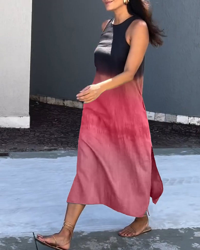 Nuvara | Esperanza | Vestido Largo de Verano Degradado Mujer Sin Mangas Abertura Lateral