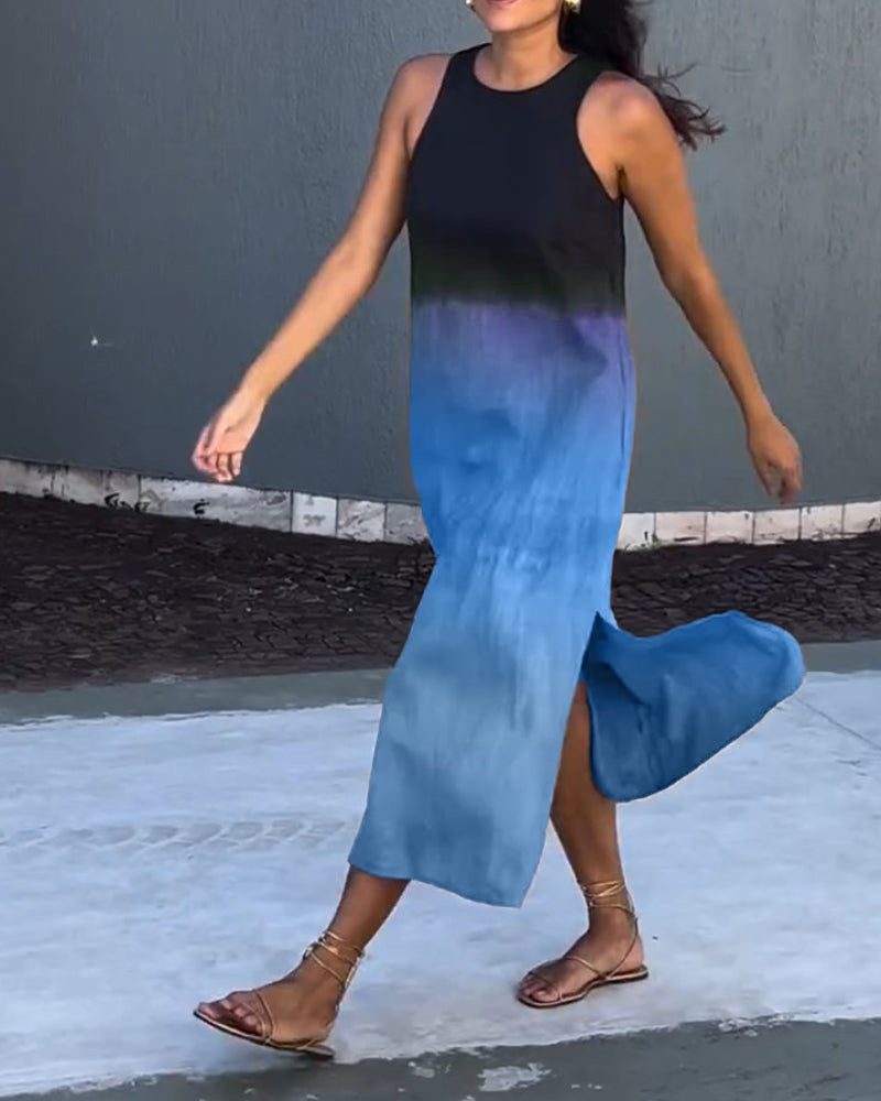 Nuvara | Esperanza | Vestido Largo de Verano Degradado Mujer Sin Mangas Abertura Lateral