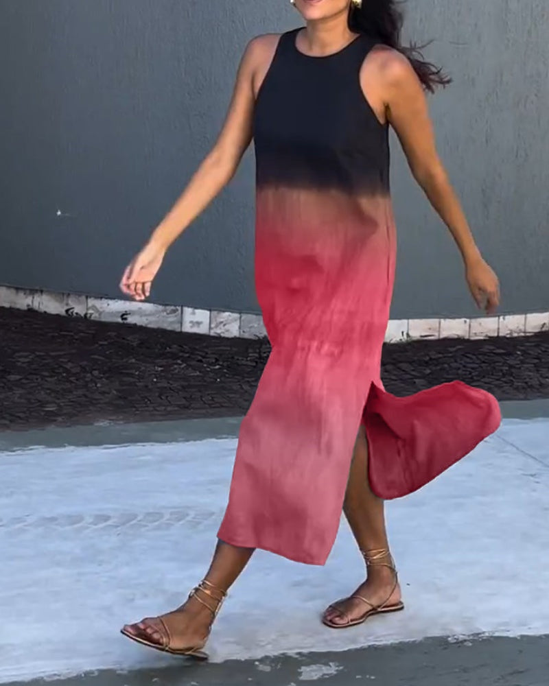Nuvara | Esperanza | Vestido Largo de Verano Degradado Mujer Sin Mangas Abertura Lateral
